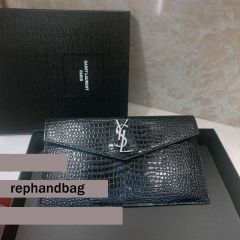 YSL Top Quality Clutch in embossed crocodile shiny black leather
